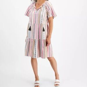Style‎ & Co. Multicolor Mountain Striped Tiered Dress